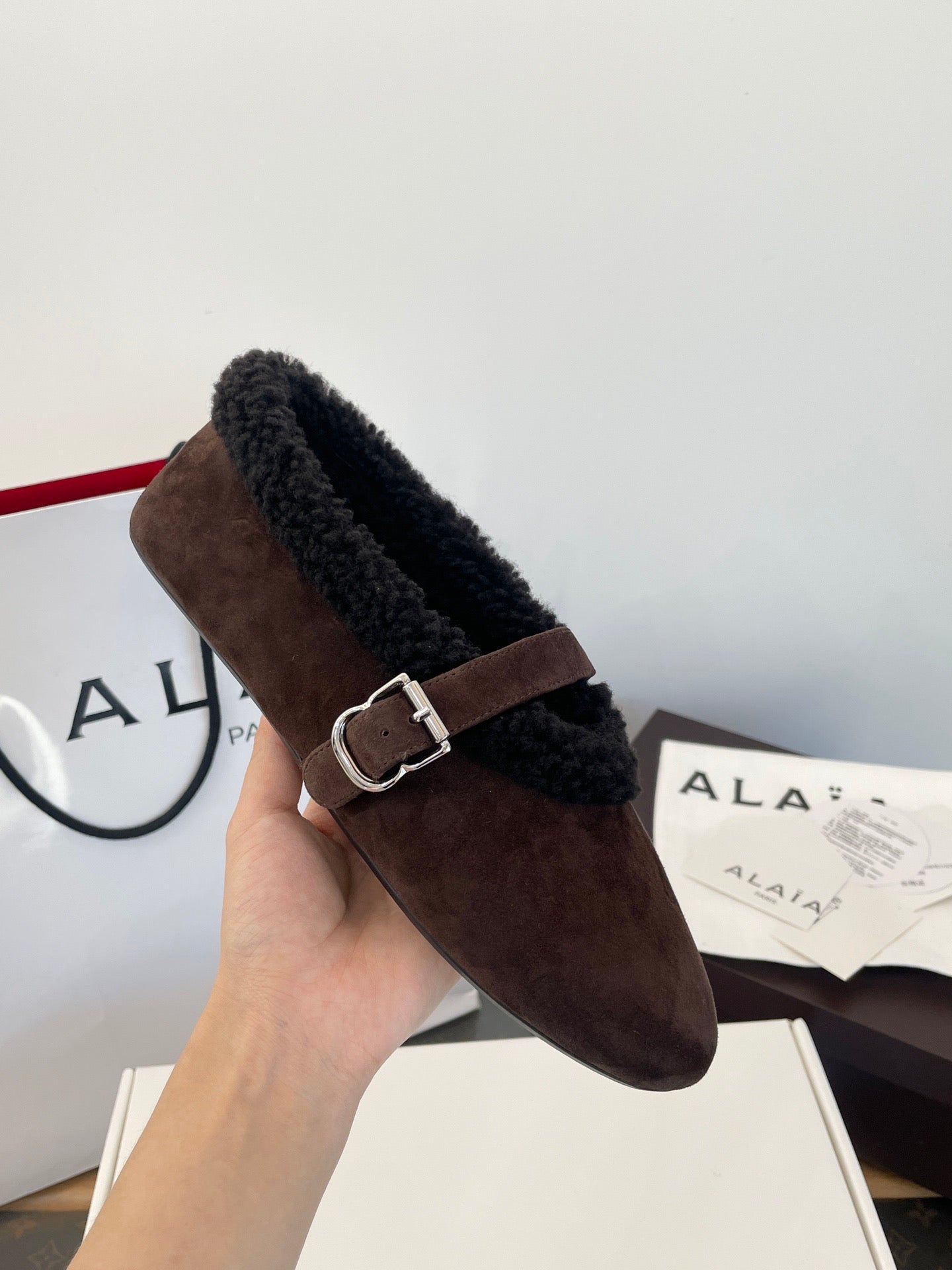 ALAIA FUR BALLET FLATS
