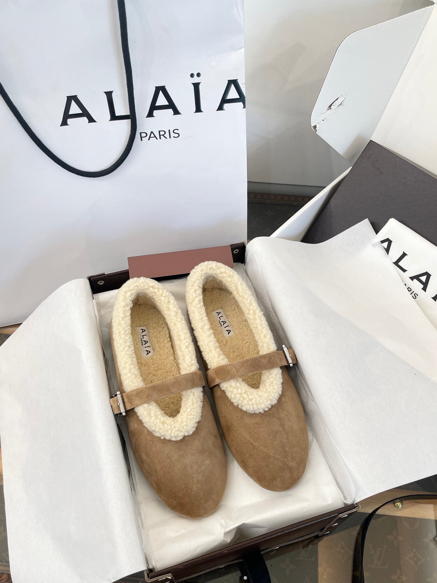 ALAIA FUR BALLET FLATS