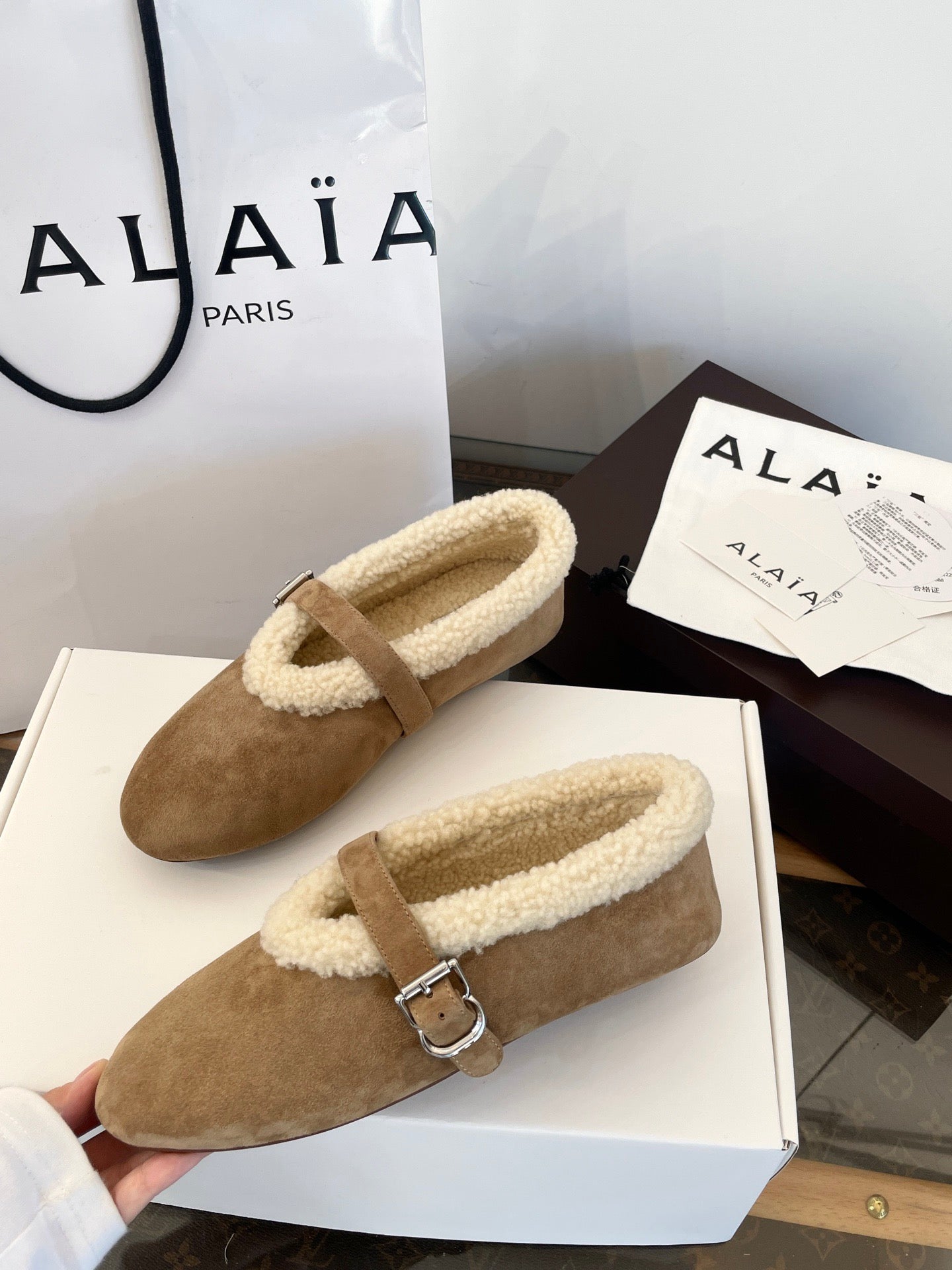 ALAIA FUR BALLET FLATS