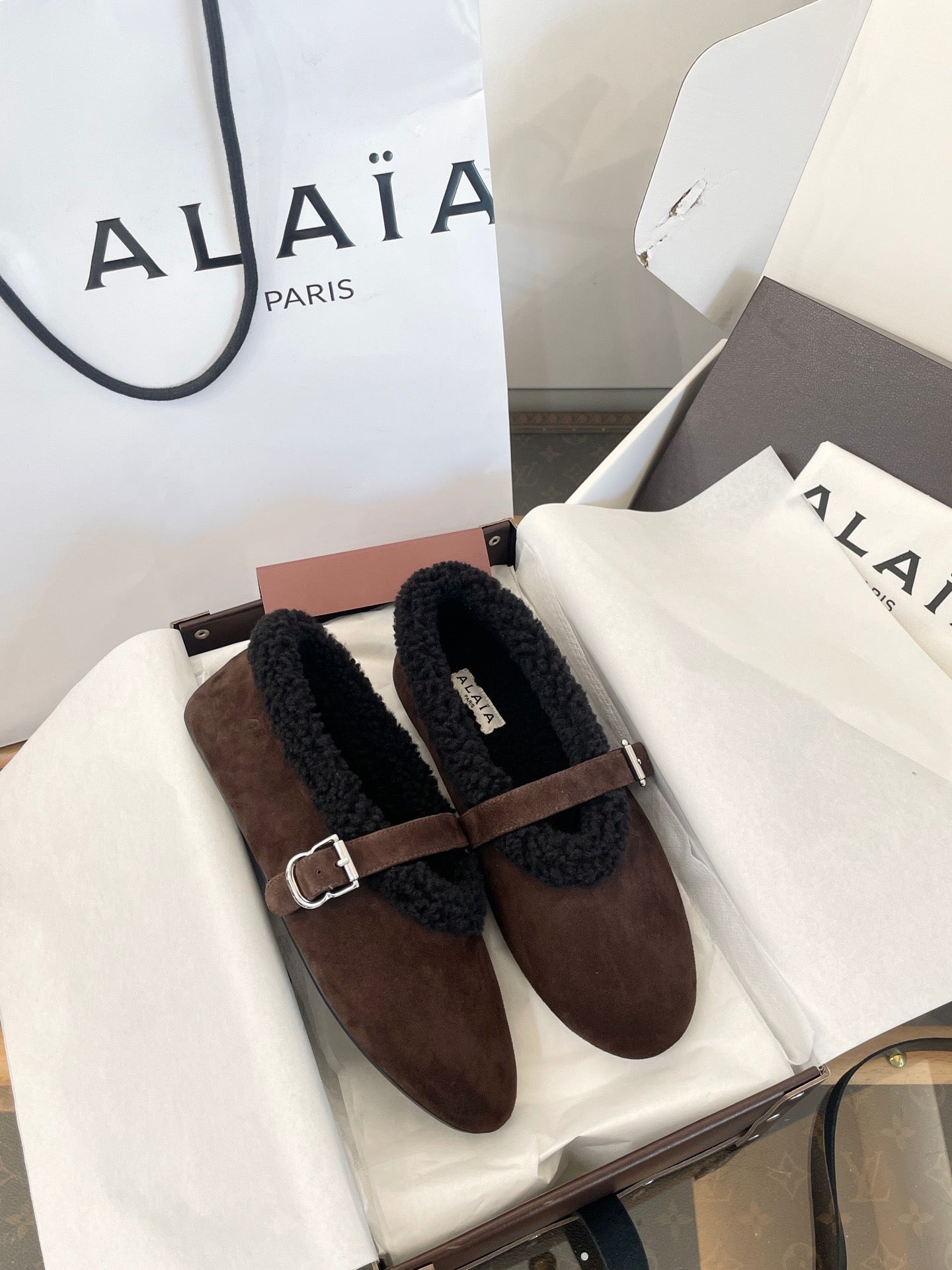 ALAIA FUR BALLET FLATS