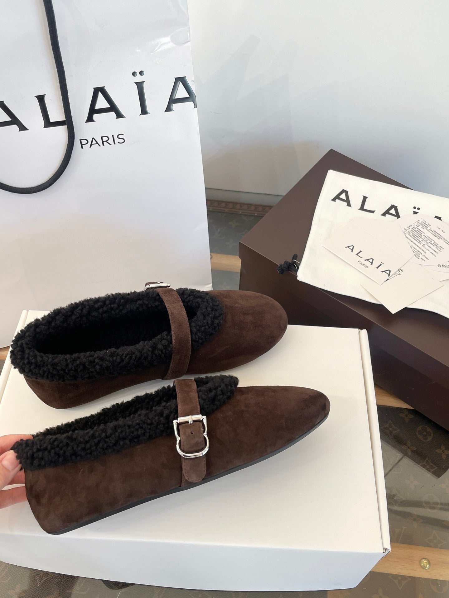 ALAIA FUR BALLET FLATS