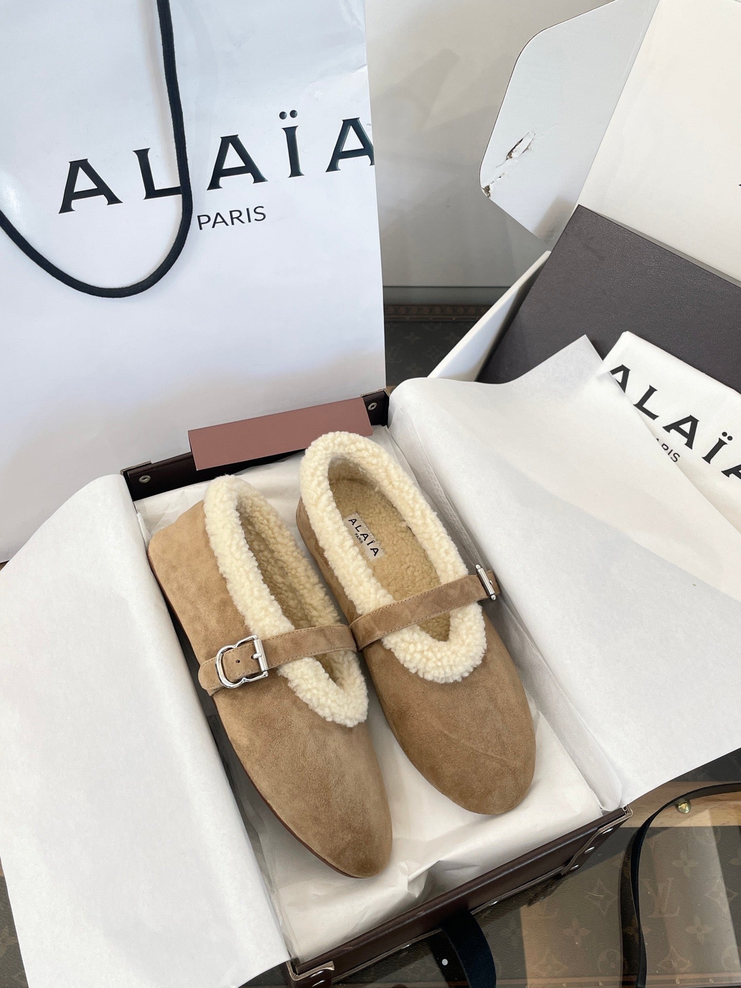 ALAIA FUR BALLET FLATS