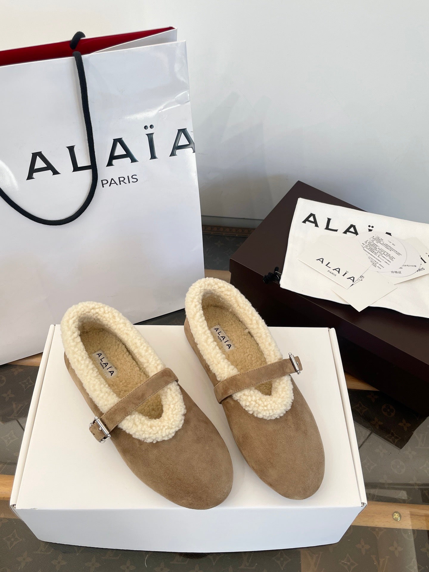 ALAIA FUR BALLET FLATS