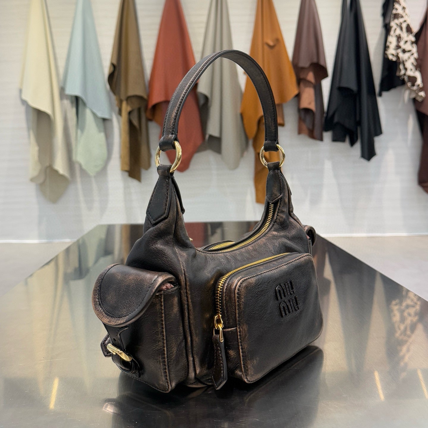 MIU M POCKET NAPPA LEATHER BAG