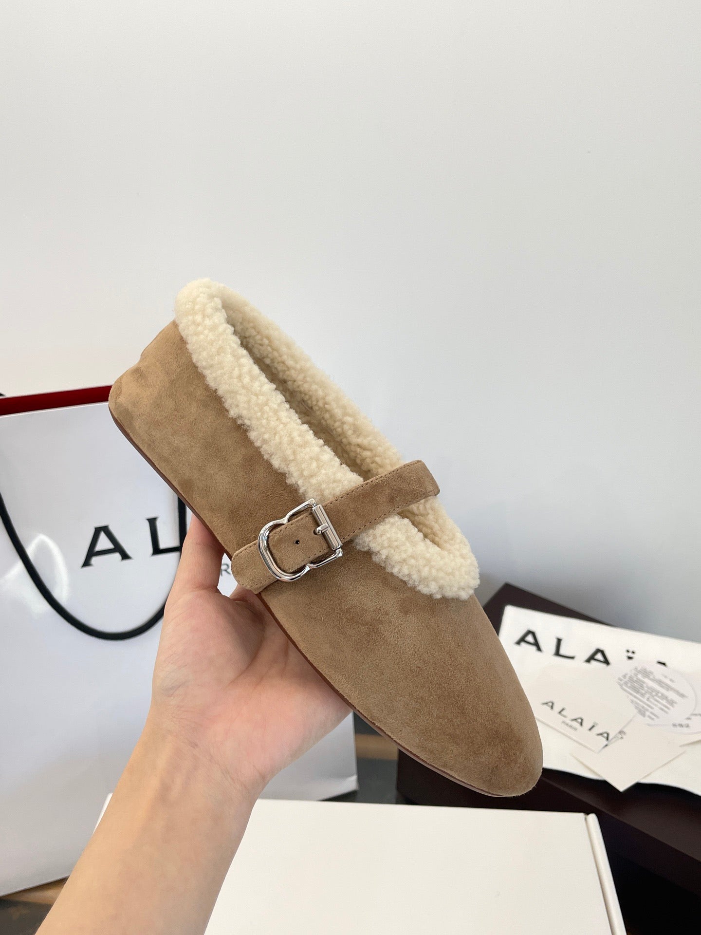 ALAIA FUR BALLET FLATS