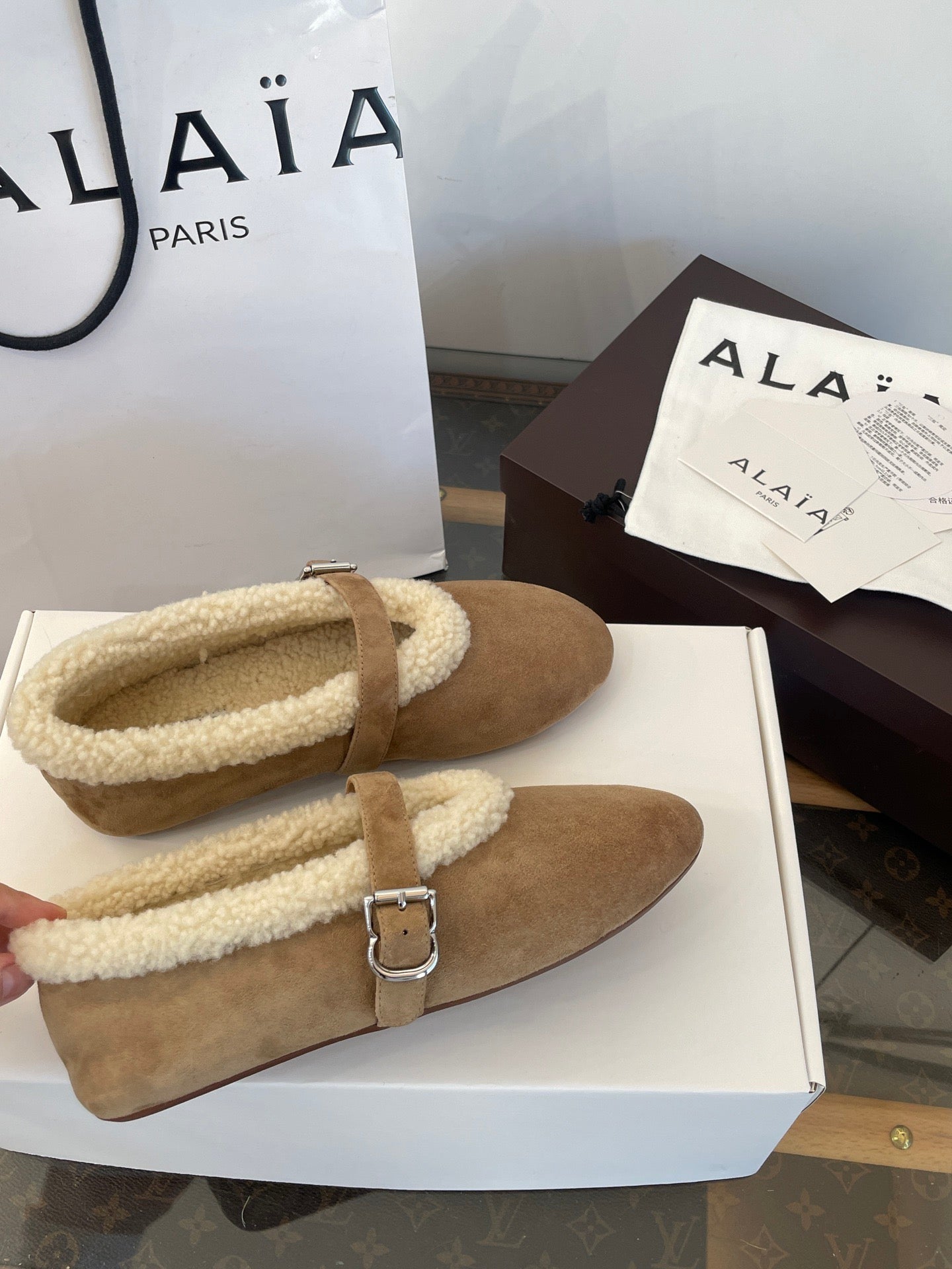 ALAIA FUR BALLET FLATS