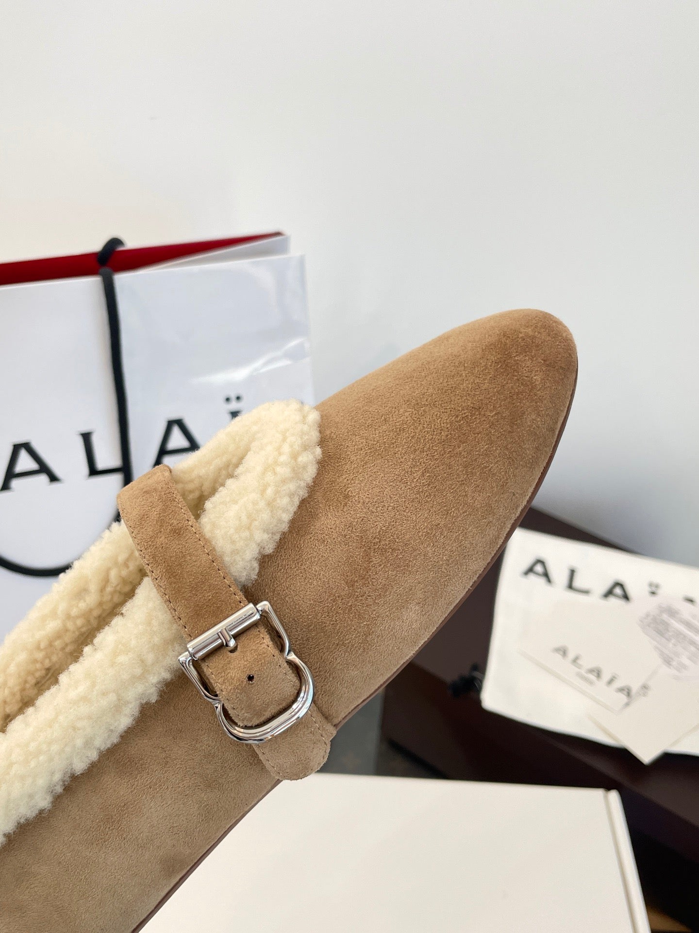 ALAIA FUR BALLET FLATS
