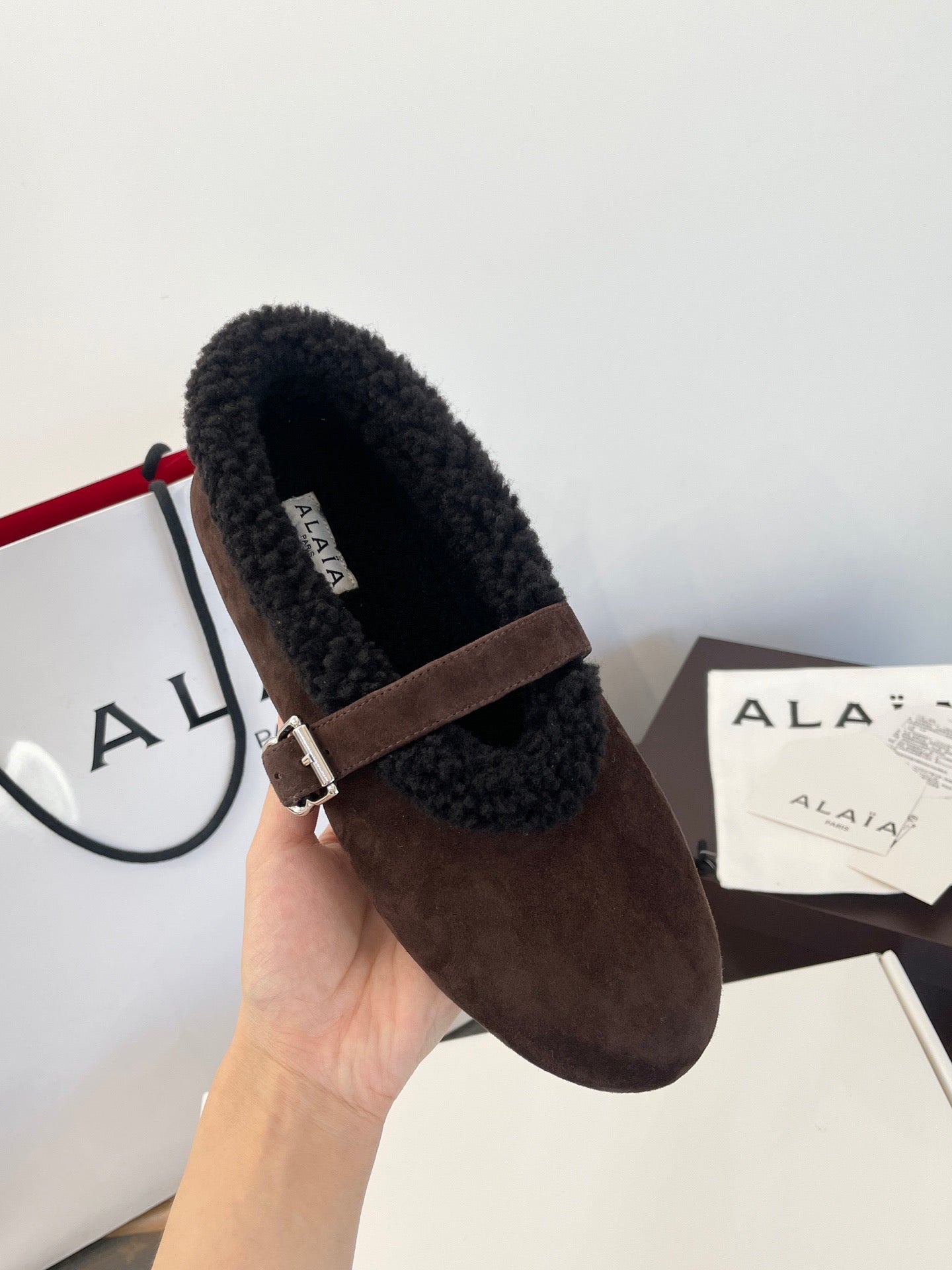 ALAIA FUR BALLET FLATS