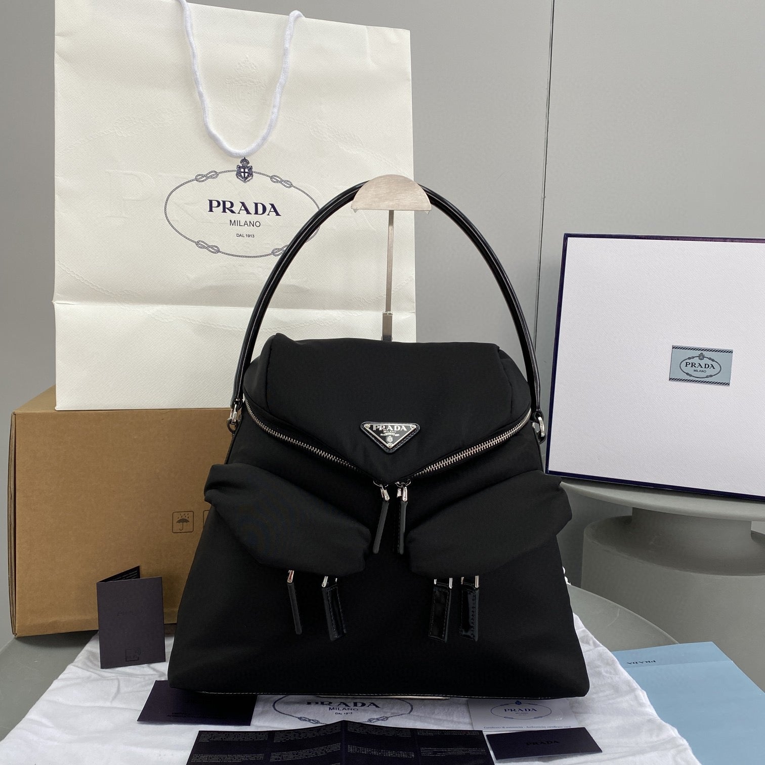 PD SIGNAUX NYLON AND LEATHER HOBO BAG