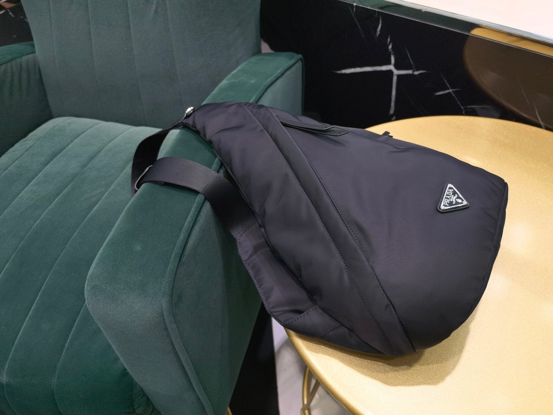 PD RE-NYLON AND LEATHER BACKPACK